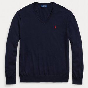 Polo Ralph Lauren Mens XL Cotton V-Neck Sweater - Navy